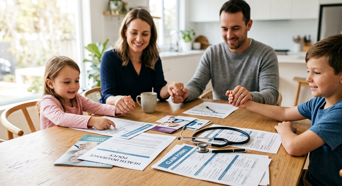 Family reviewing health insurance plan options