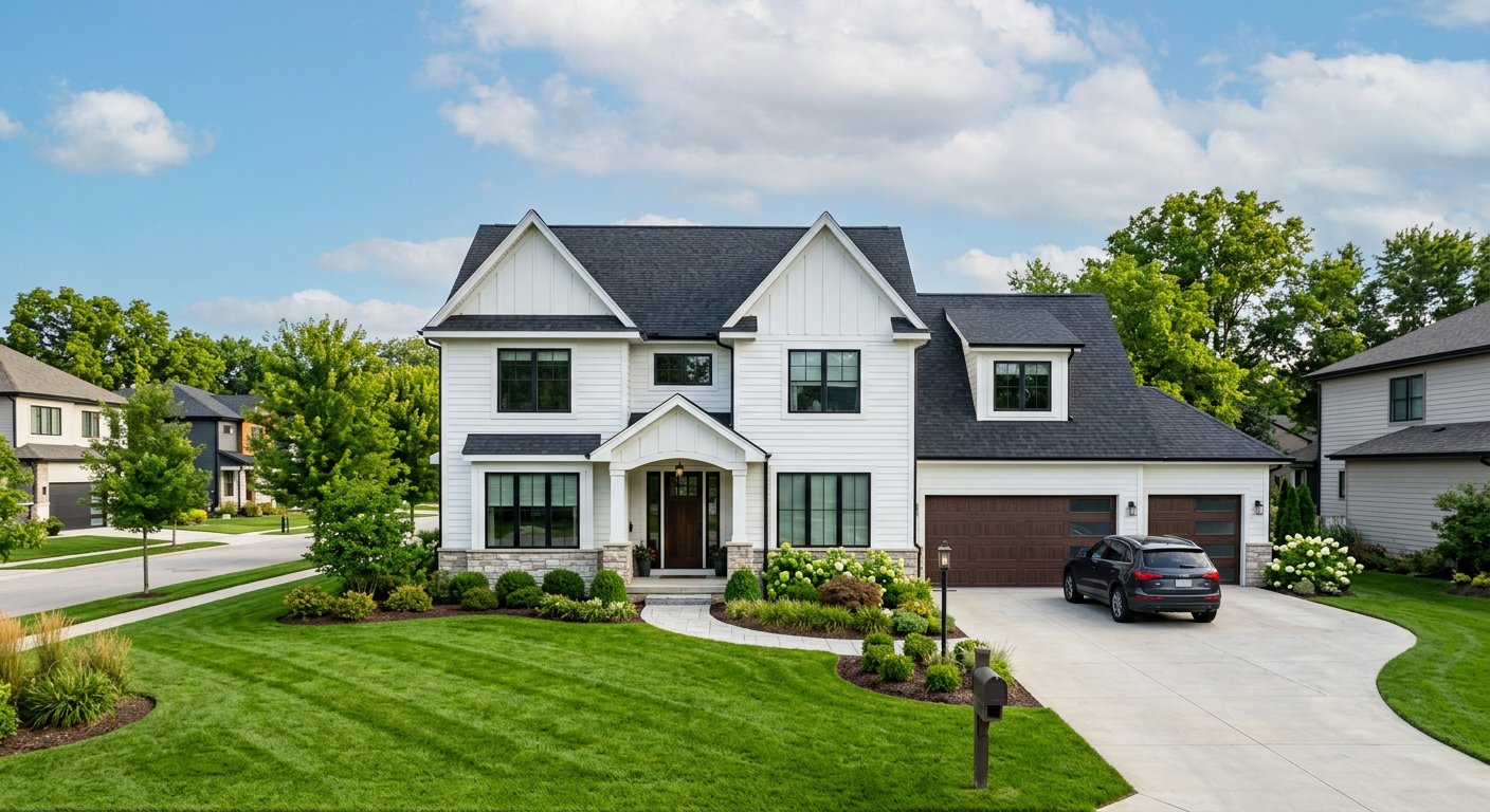 Modern suburban home protected by home insurance