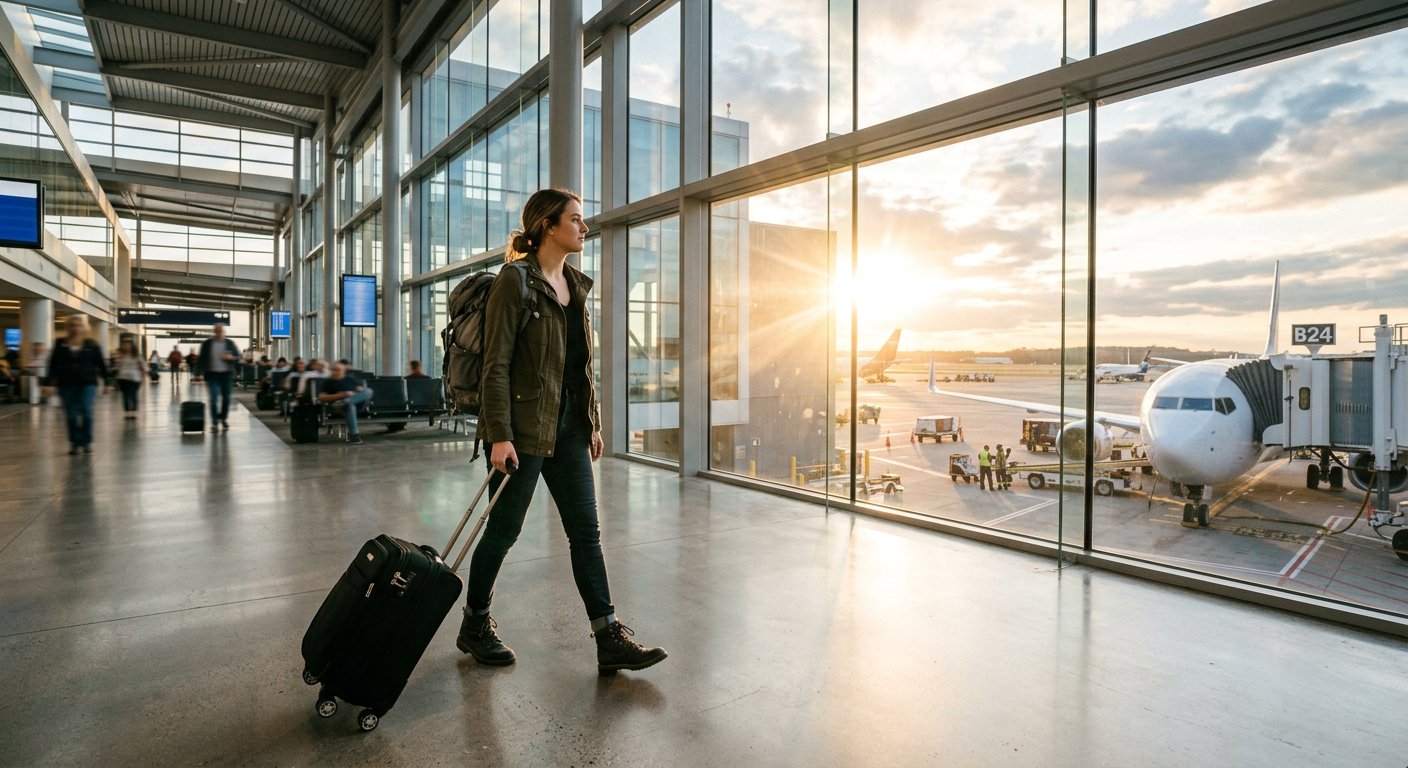 Traveler at the airport covered by travel insurance